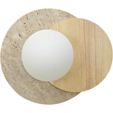 Imagem de Aplique de parede em mármore, luminária de parede para corredor, luminária de pedra com madeira maciça e cúpula de vidro em travertino amarelo natural. Luminária de parede vintage adequada p