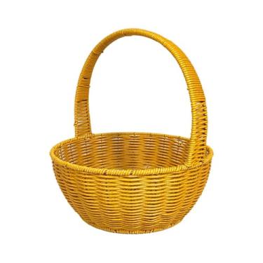 Imagem de ＫＬＫＣＭＳ Cesta artesanal de vime PP trançado, ideal para compras, mesa, armazenamento de lanches e doces, porta-frutas multiuso e cesta de, 25cmx28cm
