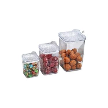 Imagem de Kit 3 Potes Herméticos Quadrados Multiuso com Tampa, Transparente, Plástico, 400ml/900ml/1900ml, Empilhável, Livre de BPA