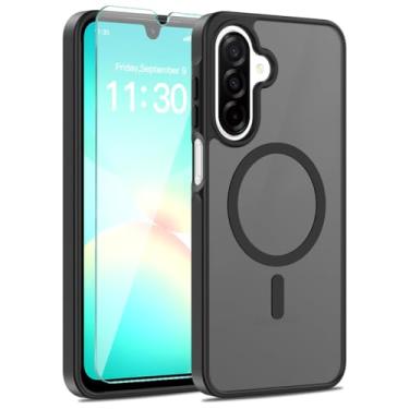 Imagem de Muntinfe Capa magnética para Samsung Galaxy A16 5G, com [protetor de tela de vidro temperado][compatível com MagSafe] [à prova de choque de grau militar] Capa de telefone fina translúcida fosca para