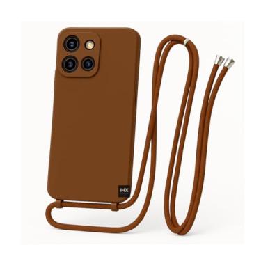 Imagem de Capa Case Capinha Para Motorola Moto G15 Silicone Com Cordão Alça De Pescoço Ajustável Veludo Premium (MARROM)