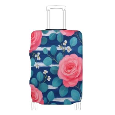 Imagem de Joisal Capa de terno Capas de mala para protetores de bagagem personalizadas folhas de eucalipto rosas rosas acessórios de bagagem de viagem, P, serve para estojo de 45 a 50 cm, Folhas de eucalipto