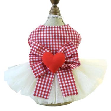 Imagem de PalmPurr Vestido de coração vermelho para cães pequenos, gatos, roupa de animal de estimação com saia de tule e anel em D, lindo dia dos namorados ou uso diário, vestido macio para filhotes com botões