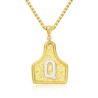 Imagem de rgwtgkyh Colar feminino com fivela de cinto prata com pingente de letra inicial ocidental delicado colar com pingente de letra personalizada joias presentes para cowgirl cowboy, Large, Metal, Sem
