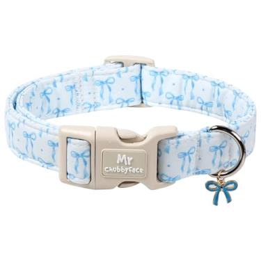 Imagem de MR.CHUBBYFACE Blue Valentines' Coleira para cachorro, linda gravata borboleta azul, coleira de algodão ajustável para animais de estimação com fivela de plástico para cães pequenos, médios e grandes