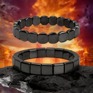 Imagem de Pulseira de hematita masculina com contas de pedra natural elástica para cura joias de presente, Medium, Cálculos biliares pretos, Sem Pedra Preciosa