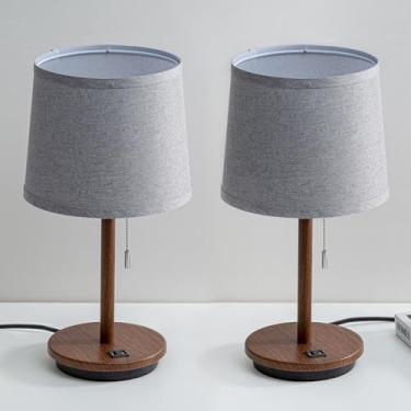 Imagem de VISDANFO Luminária De Mesa Moderna Para Quarto, Conjunto Com 2, Escrivaninha Porta Usb, Abajur Tecido 3 Níveis Brilho, Cabeceira Sala Estar, Cabeceira, Dormitório Estudo, Lâmpada Led Incluída (Cinza