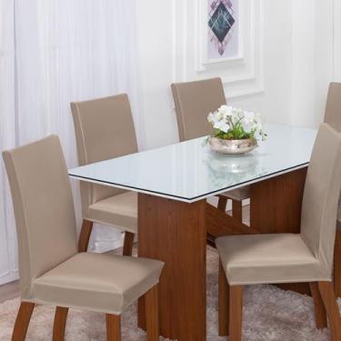 Imagem de Kit com 4 ou 6 capas de cadeira malha gel com elástico (4, Caqui)