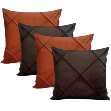 Imagem de Almofadas Cheias em Suede Drapeada 45x45cm Decorativas Sala Quarto Sofá(2 MARROM + TERRACOTA)