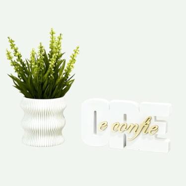 Imagem de Kit Vaso com Palavra Decorativa Ore e Confie Decoração Bíblica Sala Quarto Escritório(Kit Branco com Planta)