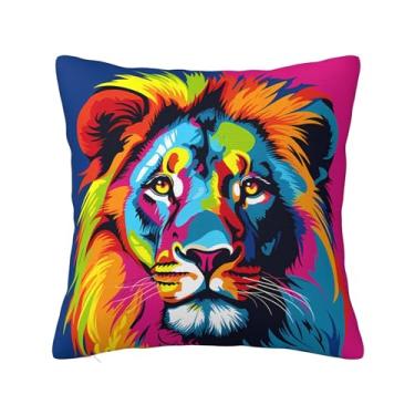 Imagem de Dujunex Capas de almofada Banksy arco-íris leão graffiti pop art fronhas verdes capa de almofada quadrada para decoração de casa macia cama sofá carro sala de estar 45 x 45 cm