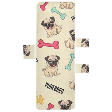 Imagem de Capa para espreguiçadeira de cachorro Pug fofa, toalha de piscina, praia com bolsos, espreguiçadeira divertida 203 x 76 cm