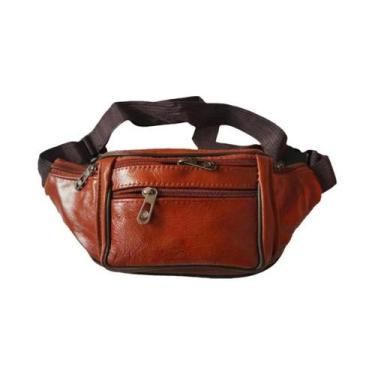 Imagem de Bolsa De Cintura Masculina Em Couro Legítimo Com Cadeado Para Celular,