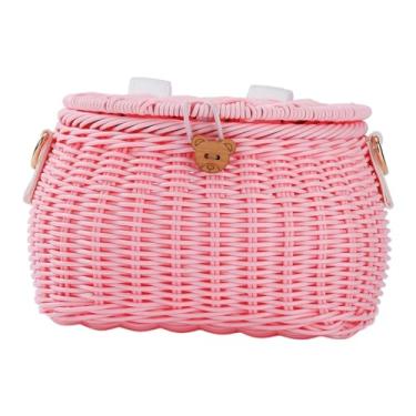 Imagem de YIJU Cesta frontal infantil para bicicleta, acessório para ciclismo ao ar livre com tampa e alça de ombro para crianças.