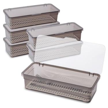 Imagem de SIBAO 6 bandejas de talheres com tampa e escorredor, caixa de armazenamento de talheres de plástico para cozinha, gaveta de utensílios, organizador de utensílios de mesa para casa e viagens de trailer