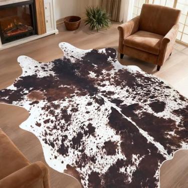 Imagem de coffinsea Tapete de couro sintético de vaca grande de 2,4 x 3 m para sala de estar, decoração ocidental, tapete marrom para quarto, casa, escritório, tapete com estampa de vaca marrom para decoração