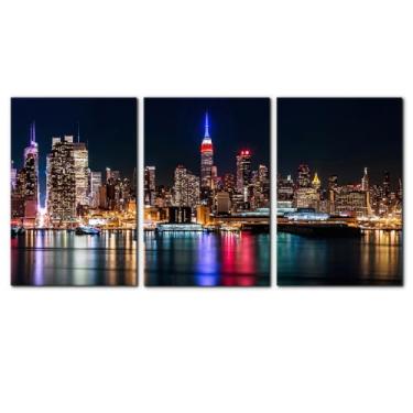 Imagem de Pacimo Manhattan Skyline Canvas Wall Art New York Cityscape Pictures Prints Wall Decor City Modern Artwork for Living Room Office Stretched and Framed Ready to Hang - Painéis de 40,6 cm x 61 cm x 7,5