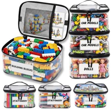 Imagem de Pacote com 6 sacos de armazenamento de brinquedos transparentes extragrandes com etiqueta e bolso – Bolsas organizadoras versáteis à prova d'água para tijolos de Lego, jogos de tabuleiro, blocos de