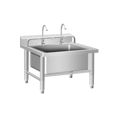 Imagem de Balde de esfregão utilitário interno e externo, pia de esfregão comercial, pia/lavatório de esfregão de montagem no chão, bacia de serviço de esfregão de aço inoxidável, pia de lavanderia, com