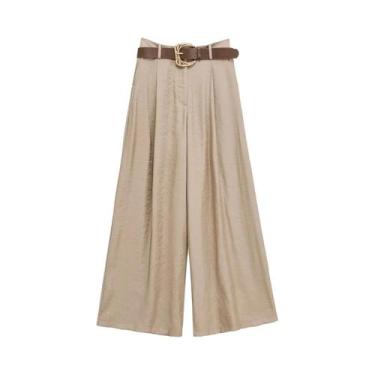 Imagem de Calças Largas De Verão Femininas Com Cinto Em Textura De Cetim RARA202