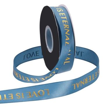 Imagem de PATIKIL Fita de gorgorão personalizada, 2,5 cm x 40 metros Love is Eternal Fita de poliéster para festas de fim de ano, decoração de casamento, embrulho de presente, azul cobalto