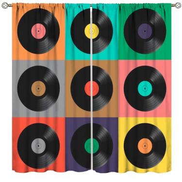 Imagem de Cortinas de música retrô, bandas de rock para decoração de quarto, sala de estar, cozinha, janela, conjunto com 2 painéis, tamanho total 107 cm L x 114 cm C