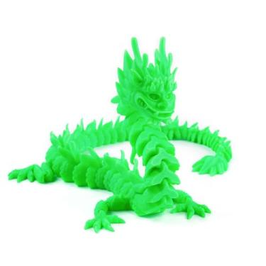 Imagem de Estatueta colecionável de dragão chinês verde impresso em 3D para decoração de mesa executiva de escritório doméstico