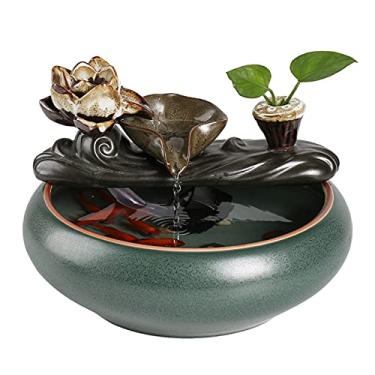 Imagem de Cascata de mesa fonte de mesa cerâmica interior mesa fonte de água interior característica de água fonte decorativa para casa e escritório 8 polegadas fontes decoração (cor: sem atomizador)