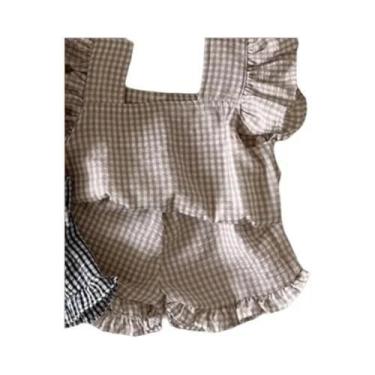 Imagem de Conjunto De Roupas De Verão Para Meninas Bebês Com Estampa Xadrez, Cam