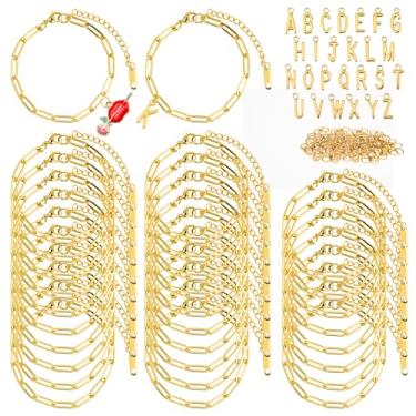 Imagem de Kit de fabricação de 30 peças de pulseiras de ouro de 15,3 cm com clipe de papel banhado a ouro 18 K, pulseiras ajustáveis com fechos de lagosta para fazer você mesmo, acessórios para fabricação de