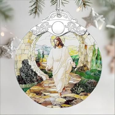 Imagem de Enfeites de Páscoa, Vitral, Padrão de Senhor Jesus, Decoração de Árvore de Natal Religiosa para Páscoa, Fé Cristã, Presente Religioso, Decoração de Árvore de Janela