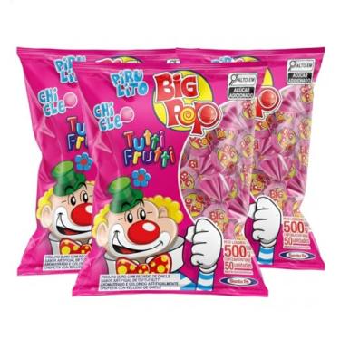 Imagem de Santa Fe Pirulito Big Pop Tutti Frutti Chicle, 500g, Kit 3 Pacotes