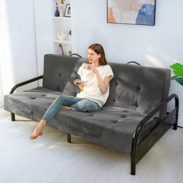 Imagem de MAXYOYO Colchão Futon tamanho casal de 20 cm com alças, sofá-cama dobrável tufada (moldura não incluída), colchão dobrável versátil para dormir no chão, sala de estar e quarto de hóspedes, cinza