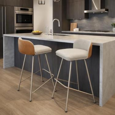 Imagem de Kit 2 Banqueta Alta Moderna Nobre Decor Base em Metal Champanhe para Cozinha e Bar