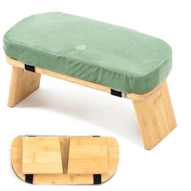 Imagem de Estleys Banco de meditação, banco de meditação de bambu, banco dobrável de meditação de ajoelho, banco de oração Seiza, banco de oração com almofada de meditação, banco de joelhos (verde)