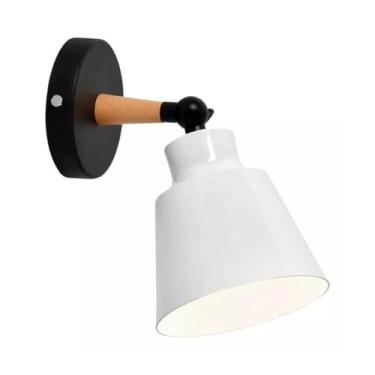 Imagem de Arandela Cone E27 Detalhe Em Madeira Cor Branco e Preto - América Ligh