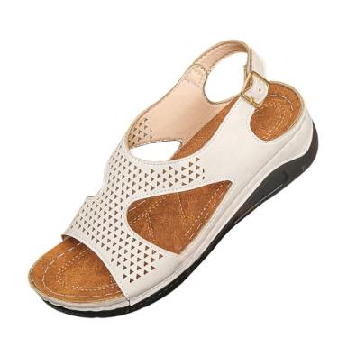 Imagem de Sandálias femininas primavera verão casual versátil plus size cor sólida boca de peixe salto grosso salto inclinado para uso o dia todo, Bege, 35