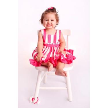 Imagem de Vestido Infantil Para Bebê Menina Listrado 02 Peças Roupas de Bebê - J