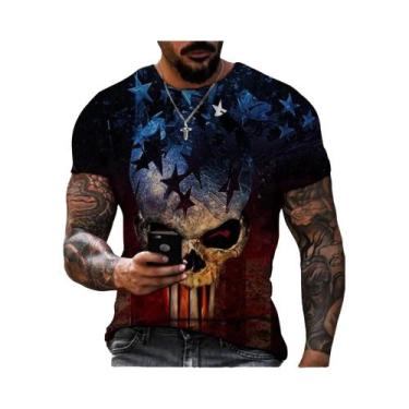 Imagem de 3D crânio impresso t-shirt, moda retro, hip hop, personalidade, super 