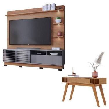 Imagem de Estante Home Theater Campeche Com Pés Freijó Cinza Acetinado E Aparado