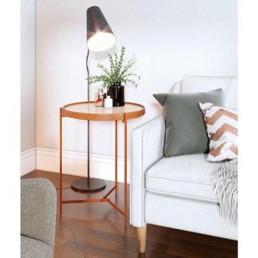 Imagem de Mesa Lateral Ambiente Aqua Grande Com Vidro Off White Cobre - Imcal - 
