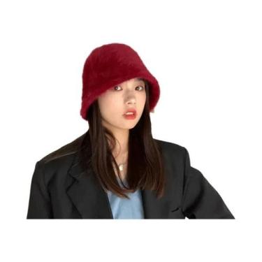 Imagem de Chapéu Balde Feminino de Pele de Coelho - Retro, Malha de Lã, Inverno 