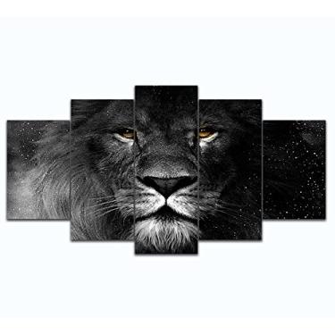 Imagem de Quadro Decorativo Leão de Juda Preto Branco Olho Laranja Sala Hall