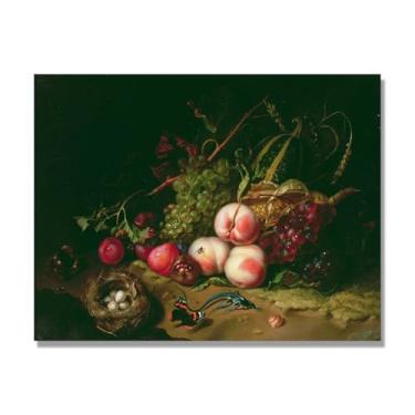 Imagem de NHLDZYH Decoração para cozinha - quadro vintage de ainda vida com frutas - réplica de óleo em tela - estilo campestre e aconchegante. B08. 60 x 80 cm. Apenas tela