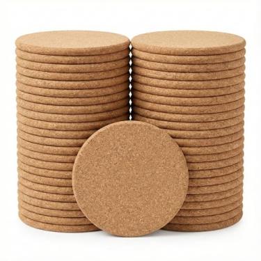 Imagem de Faithful Panda Pacote com 100 porta-copos grandes de cortiça de 10 cm, tapetes redondos absorventes de 5 mm de espessura para bebidas e artesanato DIY, almofadas em branco para gravação a laser