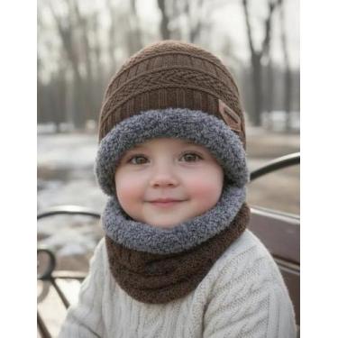 Imagem de Kit Infantil Criança Touca Gorro Cachecol Forrada Lã Inverno - Modas F