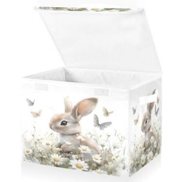 Imagem de senya Cestas de Páscoa Cestos de armazenamento dobráveis com tampas, caixas de armazenamento de flores de borboleta de coelho B, cestas de roupas para organizar