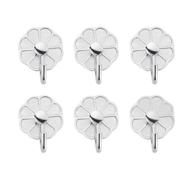 Imagem de Gancho para casaco e chapéu de metal sem furos ganchos de parede multiuso para chave, toalha, bolsas, copo, chapéu, pacote com 6 ganchos (prata)