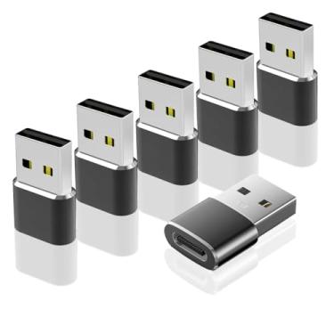 Imagem de HOYAWU Pacote com 6 adaptadores USB para USB C, USB C fêmea para USB A macho, conversor tipo C para iPhone série 17, iWatch, iPad, Samsung Galaxy S25, adaptador de carregamento para carro, PS4 e uso