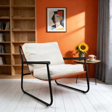 Imagem de ACOHOOK Cadeira de acento moderno para sala de estar quarto cadeira de braço de meados do século cadeira estofada de escritório cadeira de recepção confortável cadeira de recepção com moldura de metal